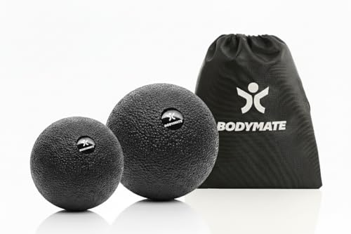 BODYMATE Set composé d'une balle pour fascias (diamètre 8 cm) et d'une grande balle de fascia (12 cm) noire, d'une balle d'auto-massage pour l'entraînement des fascias