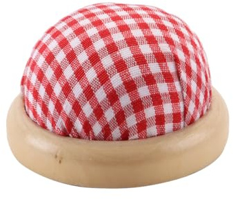 Riven Alfiletero portátil, diseño de tartán semicircular con base de madera para agujas de coser, manualidades