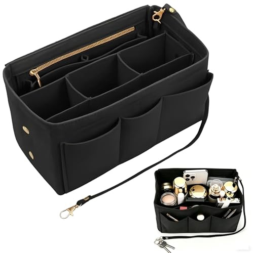 Sac à Main Organiseur,Organiseur de Sac à Main en Feutre,Organisateur de Sac à Main en Nylon pour Femmes,Sac Dans la Poche avec Plusieurs Compartiments et Fermetures Eclair (27*16*15cm)