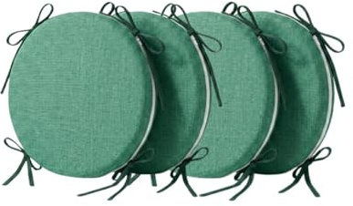 PIND Cojines Redondos para Silla 30x30x3cm - Relleno de Espuma Confort - Funda con Cremallera Lavable - 4 Lazos de Sujeción - Ideal para Cocina, Jardín y Taburetes. (4, Verde)