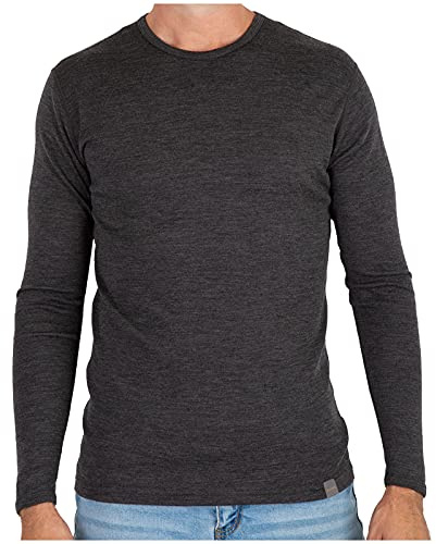MERIWOOL Mens Base Layer - 100% Merino Wool Midweight Long Sleeve Thermal Shirt Charcoal Gray