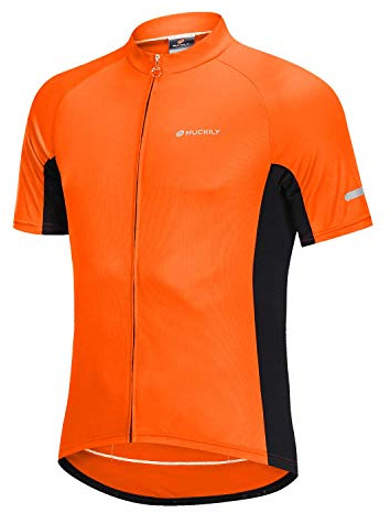 NUCKILY Cykeltröja för män kortärmad med 3 bakfickor fukttransporterande andningsbar snabbtorkande cykelskjorta, Mg043 Orange, M=160-168cm/55-65kg