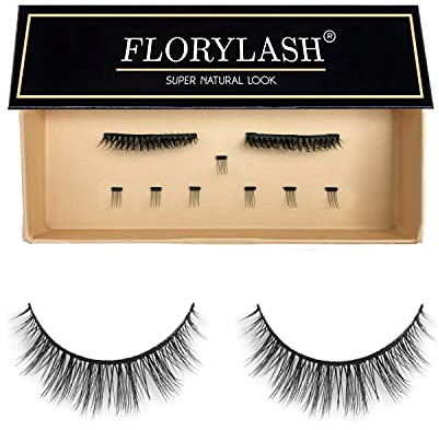 FLORYLASH® | Super Natural Look - Magnetische Wimpern 3 Magnete Natürlich Magnetic Fake Lashes ohne Eyeliner 3D Volumen Set Wiederverwendbar (Größe M, 28 mm breit)