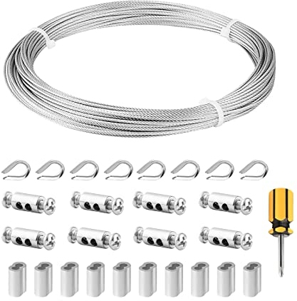Drahtseil Edelstahl 1.5 mm, 20m 304 Edelstahl Stahlseil Gartendrahtkabel Rankhilfen Kit, 7 x 7 Stränge Edelstahlsei für String Light Suspension, Kletterpflanzen, Gardinenseil, Duschvorhangseil, Zaun