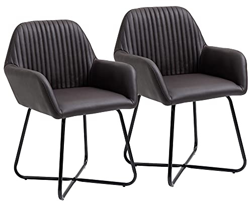 HOMCOM Set 2 Sedie Imbottite in Finta Pelle 60x56.5x85cm, Marrone | Soggiorno, Sedie Imbottite in Finta Pelle