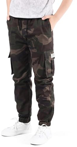 NATUST Pantalon Cargo Garçon Jogging Taille Élastiquée Pantalons Ado Camouflage Vert 11-12 Ans (Taille du Fabricant : 160)