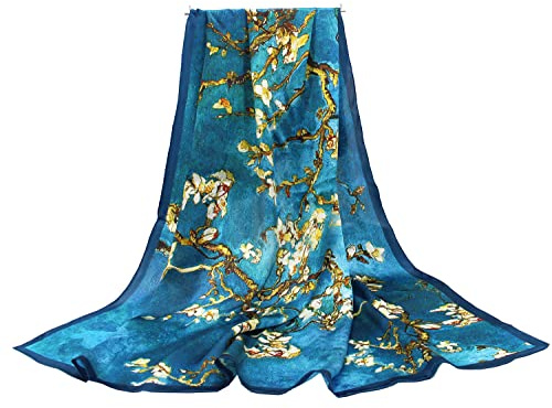 ANDANTINO Sciarpa in 100% seta, quadrata, di grandi dimensioni (110 cm), leggera, adatta come foulard, fascia per capelli, scialle, in confezione regalo, Large