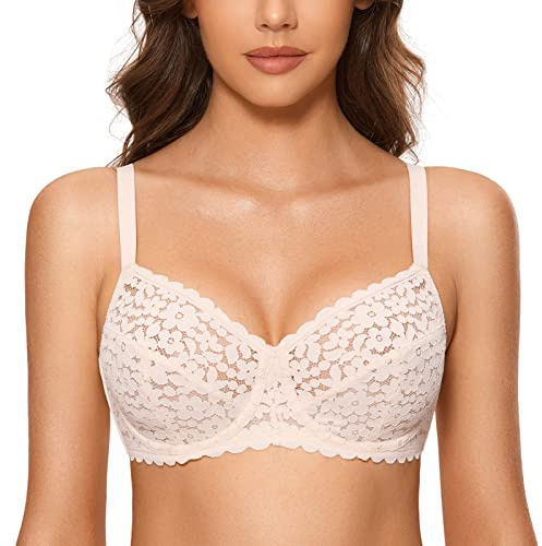 DOBREVA Soutien-Gorge Dentelle Emboitant Minimiseur avec Armatures Femme Rose Blanc 85C