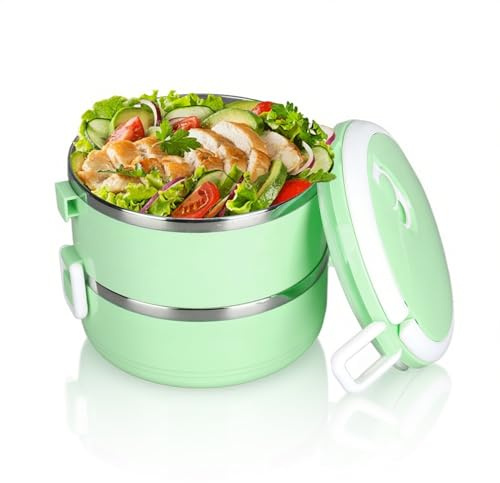 Lunch Box Termico,Porta Pranzo Isolante per Alimenti Caldi in Acciaio Inossidabile 304 Impilabile, Contenitori per Alimenti Rotondi Sigillati Bento Box per Conservazione Fresca di Alimenti(#4)