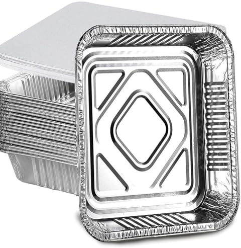 HOMESmith 10 Pack Aluminium Foil Trays with Lids Containers Strong and Large Tin Foil Food Take Away Container Disposable Food Take Out Box with Lid|3 Litre |, Silver