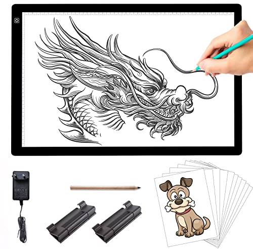 TOHETO A2 Tablette Lumineuse Diamond Painting avec 2 Pinces, Adaptateur 12V2A, Luminosité Variable en Continu Grande boîte Lumineuse Tableau d'affichage pour Tatouage, Animation, Croquis (60x40cm)