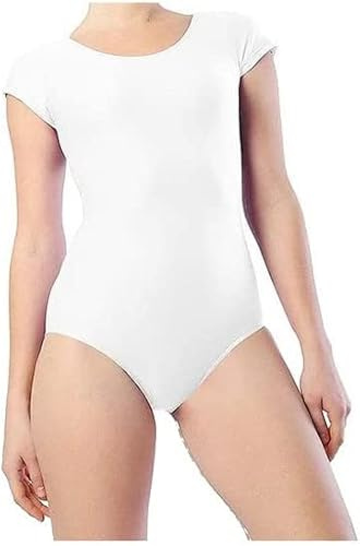 Prime fashions - Body per ragazze con maniche corte lucide – Outfit per danza e ginnastica in taglie per bambini, bianco, 11-12 Years