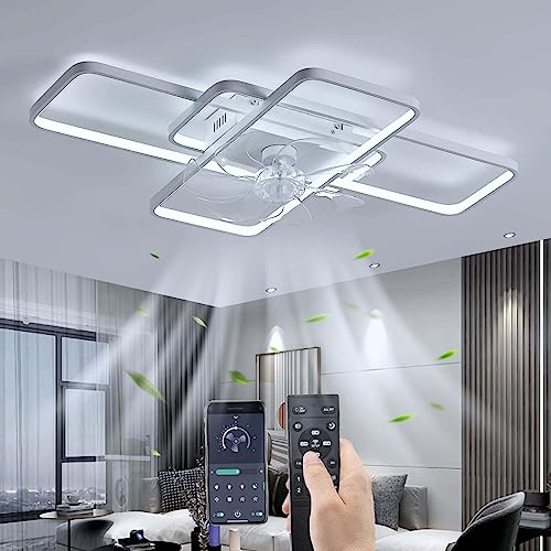 Tyst Takfläkt med belysning LED 80W Dimbar Taklampa för fläkt med fjärrkontroll, Modern Lampa för takfläkt för Vardagsrum Matsal sovrum Kök, Justerbar 6 hastigheter, Vit 72CM