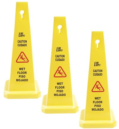 MATTHEW CLEANING 3 Packs 26” Caution Wet Floor Safety Cones for Indoors and Outdoors,Bright Yellow Caution Wet Floor Sign,4-Sided Bilingual Signs,Avoid Fall & Slip Accident