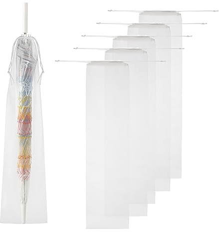Cosmos 6 Pcs Umbrella Bags Wet Umbrella Covers Translucent Stick Umbrella Waterproof Storage Bag Travel Umbrellas Sleeves Reusable Umbrella Carry Bag with Drawstring (28 x 7 for Stick Umbrella)