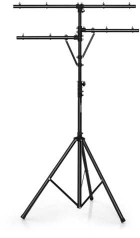 COSTWAY Support d'Éclairage LED avec Hauteur Réglable 186 à 351 cm Charge 45KG, Support de Lumière Trépied Portable avec barre en ‘T’, pour Scène Concerts Théâtres Cérémonies Fêtes
