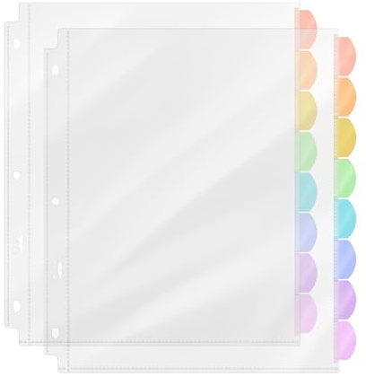 Mr. Pen- Clear Sheet Protectors with Tabs, 8 Tabs, 2 Sets, Clear Plastic Dividers for 3 Ring Binder, Insertable Index Page Divider Multicolor Tabs