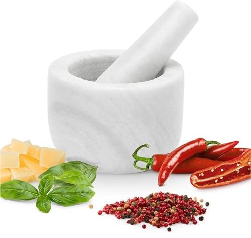 Set mortaio e pestello Gourmeo, 8,5 cm, marmo bianco neve
