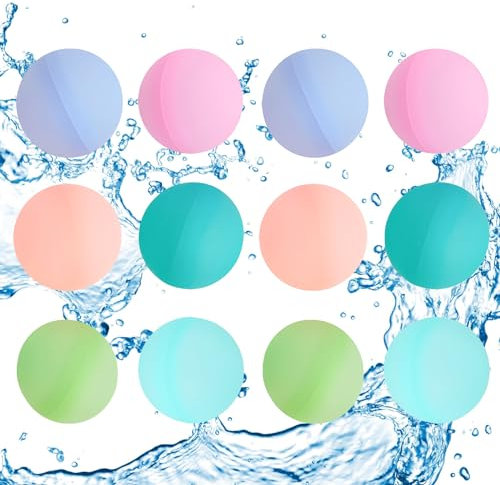 Reusable Water Balloons, MKNZOME 12PCS Refillable Silicone Water Balls Quick Fill Water Toys Water Bombs Summer Pool Toys, Outdoor Garden Beach Fun Party Swimming Pool Games for Kids Adults