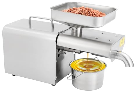 Fliuyr Pressa per olio elettrico, 750 W, macchina per estrazione dell'olio caldo, acciaio inox, imbuto girevole a 360°, pressa a freddo e caldo, estrattore della pressa dell'olio, spina UE 220 V per