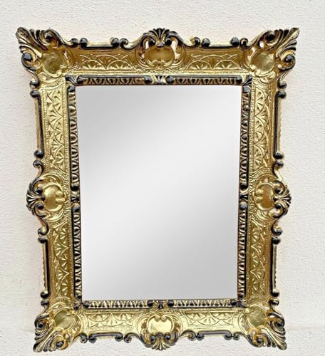Pintici Bildram inklusive skyddsglas barockhängande ram barockram 57 x 47 cm shabby, ungdomsstil antik spegelram (guld-svart + skyddsskiva)