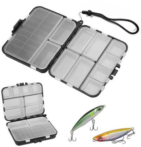 Köderbox Angeln, 12 Fächer Angel Köder Box, Doppelschichtig Tackle Box Angeln, mit Handseil und 14 Kleinen Einsätzen, für Aufbewahren Angelködern und Verschenken Geschenken
