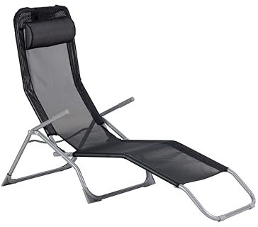aro Outdoor Liegestuhl Charles mit Klippfunktion, Sonnenliege mit Armlehene, Stahl/Textilen-Bespannung, Klappbar, Schwarz