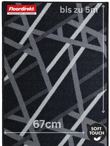 Floordirekt Teppich Läufer Printed - Teppichläufer auf Maß - Meterware - Flurteppich - Küchenläufer - Teppich für Küche, Flur & Wohnzimmer (Anthrazit, 67 x 150 cm)