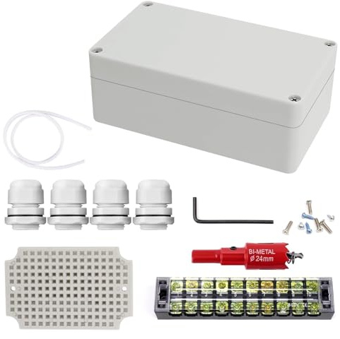HECHKJ Caja Electrica, 200 × 120 × 75 mm Caja Conexiones Estanca, IP66 Caja Estanca, Plástico ABS Caja Empalmes Exterior, con Terminales y Accesorios de Montaje, para Cables de ø12–15 mm