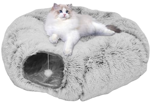 Eyoulife 3 in 1 Katzentunnel Große Katzen 150cm, Verstellbar Form S/C/Rund, Katzentunnel Rund mit Schlafplatz Atmungsaktiv Robust Faltbar für Katzen Kleintiere (grau)