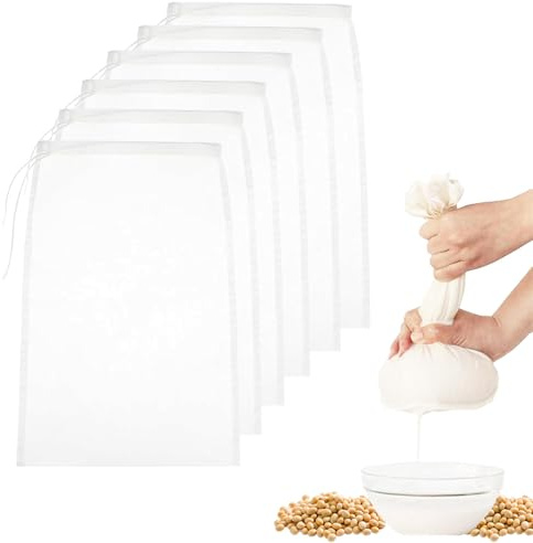 DYSWTUE 6 Pezzi Sacchetti per Filtri Riutilizzabili, 20 x 30cm, Lavabili, Sacchetti Filtranti con Coulisse, per Cucinare, Caffè Freddo, Latte di Noci, Latte di Soia, Succo di Frutta, Marmellata