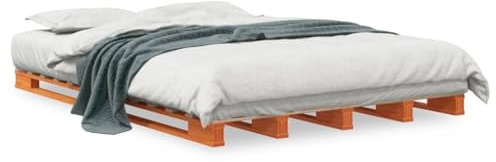 KKgypkn Solid Pine Wood Bed Frame 140x200 cm, Modern Wooden Pallet Bed Frame without Mattress, Rustic Pallet with Slats for Mattress Support, Sturdy Wooden 90x200