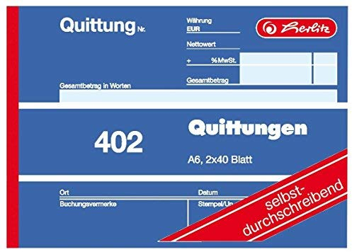 Herlitz 7876147 Quittungsblock A6 402 2x40 Blatt, selbstdurchschreibend (50er Pack)