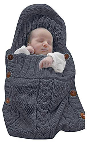 XMWEALTHY Newborn Baby Wrap Swaddle Blanket Knit Sleeping Bag Receiving Blankets Stroller Wrap for Baby Grey 0-6 Month