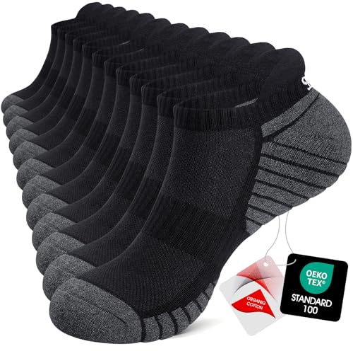 TANSTC Mens Running Socks Anti-Blister Cushioned Sports Socks Trainer Socks for Men Women Cotton Ankle Socks Low Cut Breathable Athletic Sock(6 Pairs)