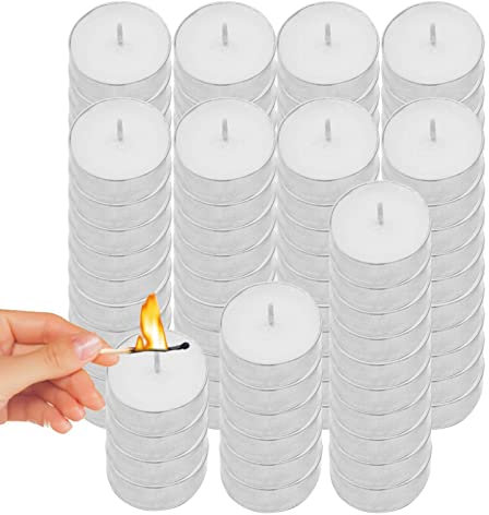 Yeeda Velas de té blancas, 100 unidades, sin humo, sin goteo, velas románticas, grandes para decoración del hogar, boda, cumpleaños, Navidad, confesión