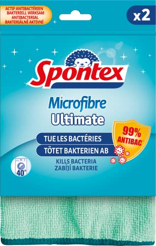 Spontex Microfibre Ultimate, 24 Mikrofasertücher, töten 99% Aller Bakterien, ultimativ sauber, für längere Frische im Tuch und EIN hygienisches Zuhause, 30 x 30 cm (12 x 2er Pack)