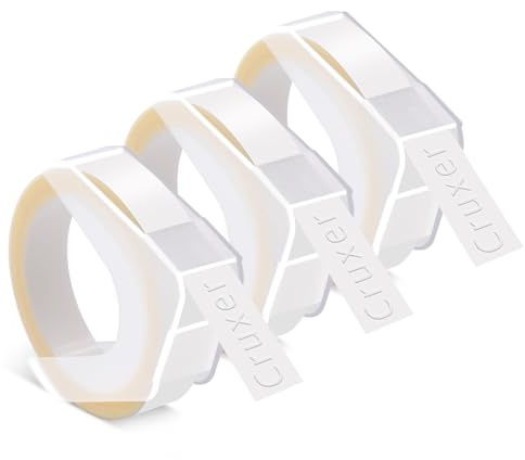Cruxer präglingstejp ersättning för Dymo Omega etikettband självhäftande dymo präglingstejp, 9 mm x 3 m vit på klara vinyletiketter för DYMO Omega Junior prägling etikettmaskiner, 3-pack