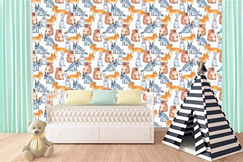 Vlies Fototapete MUSTER MIT WALDTIEREN 375 x 250 cm (inkl. Kleister) - Vlies Tapete, Wandtapete, Wandbilder - Tapete für Wohnzimmer Schlafzimmer, Büro, Küche - Montagefertig