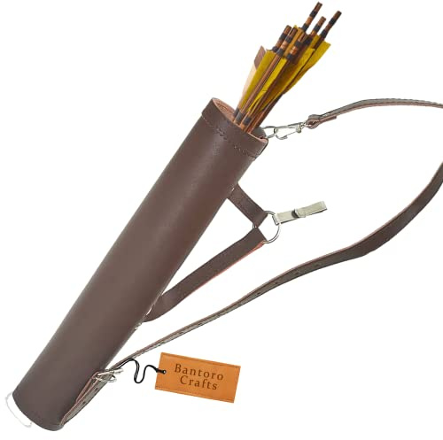 Bantoro Crafts Custodia in pelle per tiro con arco e freccia, realizzata a mano, con tasche, tiro all'aperto, accessori per tiro con l'arco (marrone scuro)