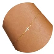 foyjoey 18K Gold Plated Tiny Sideways Cross Bracelets for Women Adjustable Simple Gold Thin Religious Charm Bracelet Stainless Steel Dainty Link Chain Bracelet Baptism Jewelry
