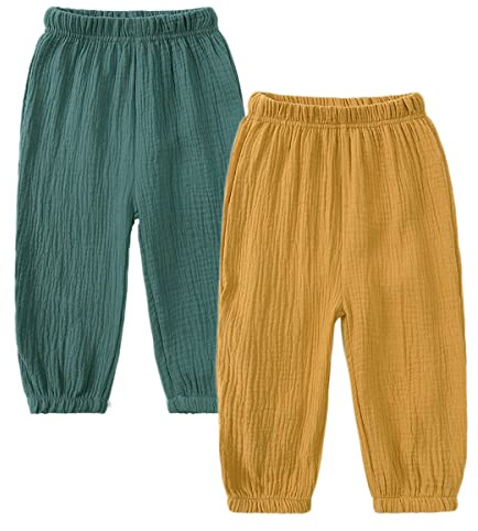 2-pack unisex baby barn pumpbyxor sommar bomull linnebyxor lätta andningsbara anti-mygga joggingbyxor lediga byxor