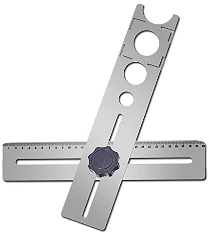 Tooteeru Multi-Functional Stainless Steel Ceramic Tile Hole Locator Ruler 360 Degree Adjustable Punching Hand Measure Tools