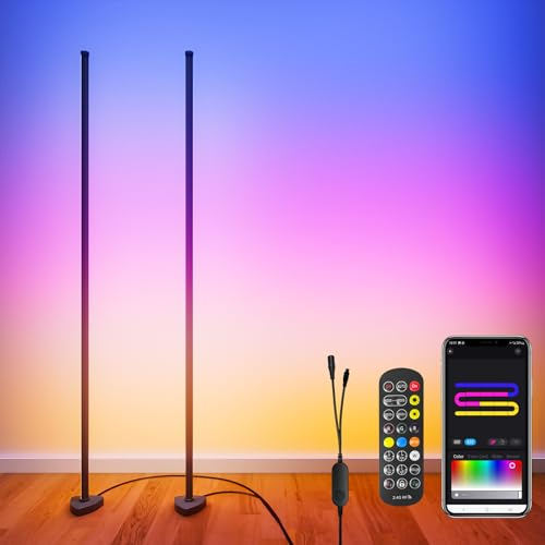 Ustellar LED Stehlampe Wohnzimmer, Smart RGB+ICW LED Standleuchte Ecklampe mit Fernbedienung und APP, 16 Millionen Farben & Musikmodi, DIY-Modus, Timing- Funktion für Schlafzimmer Gaming, 2 Stück