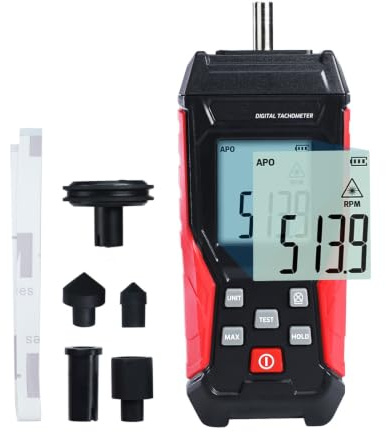 Digital Varvräknare 3~100000RPM Ingen kontakt och Kontakt Räckvidd från 3 till 19 999 RPM Handhållen Fart Meter med Bakgrundsbelysning, Max/Min/AVG RPM för Fordonsdiagnostik, VVS-system