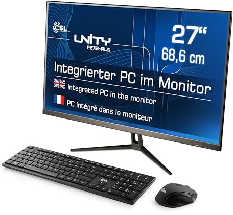 All-in-One-PC CSL Unity F27B-ALS, 68,58 cm (27 Zoll, 1920x1080 Full HD) - Leistungsstarker AIO (Intel N200 CPU 4x3700 MHz, 256 GB SSD, 8 GB DDR4-RAM, Windows 11 Pro), schwarz