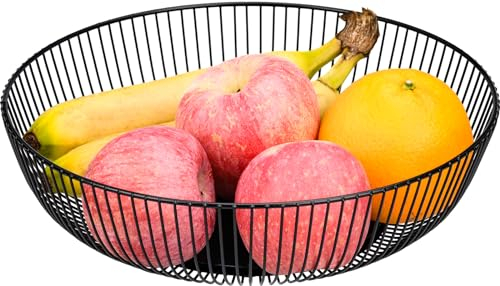 HATANSE Obstschale Schwarz 28 x 8cm Obstschalen Metall Obstkorb Modern Draht Obstkorb Kreisförmiges durchbrochenes Design für Gemüse Obst Brot