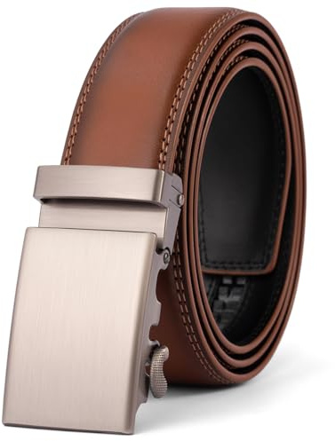 VRLEGEND Belts for Men Belt Leather Ratchet Belts Automatic Adjustable 1 3/8 for Business Formal Suit Dress Pants Casual Jeans (Brown-2207, Adjustable for 30-36 Waist)