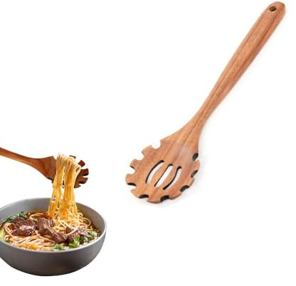 Yuannee Cucchiaio Servispaghetti,Cucchiaio Servispaghetti Mestolo per Spaghetti in Legno Cucchiaio con Denti 32 CM Cucina Utensili Pinze per Spaghetti per Servire Pasta