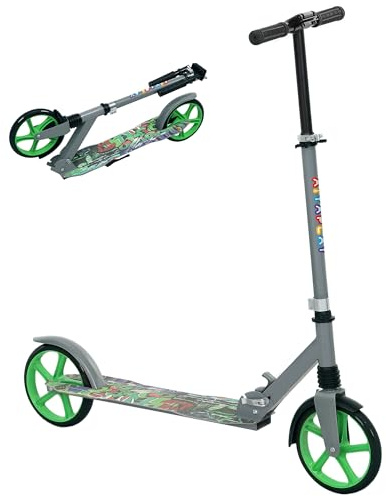 AIYAPLAY Trottinette Enfants 6 à 12 Ans, Trottinette Pliable à 2 Roues, 4 réglages en Hauteur, Plateau antidérapant, Frein, patinette pour Filles et garçons, Scooter Vert